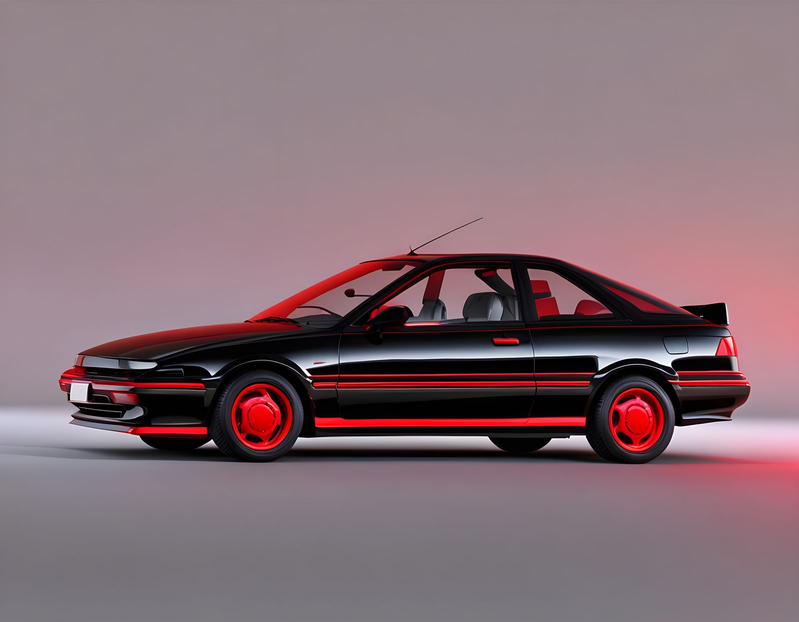 Sleek Black Coupe with Red Accents in a White Background