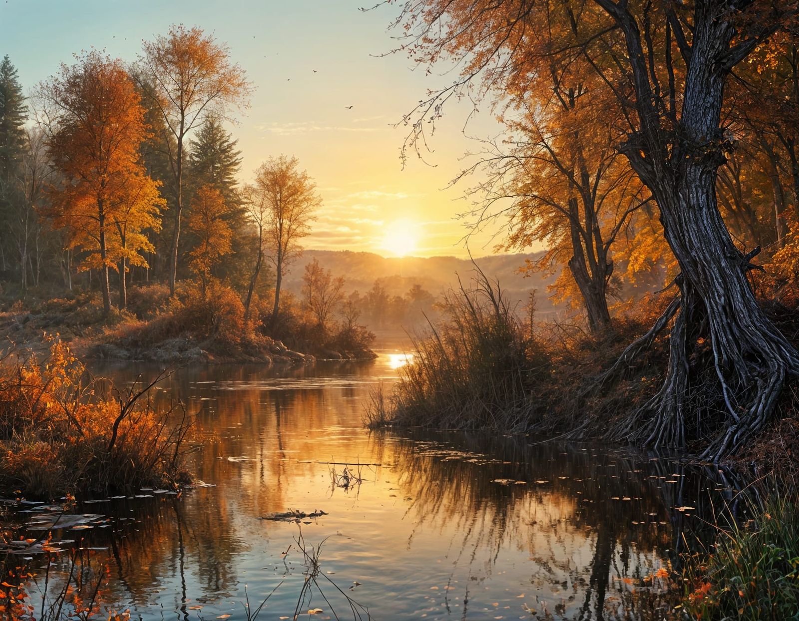 Dramatic Autumn Sunset Oil Painting in Ultra HD