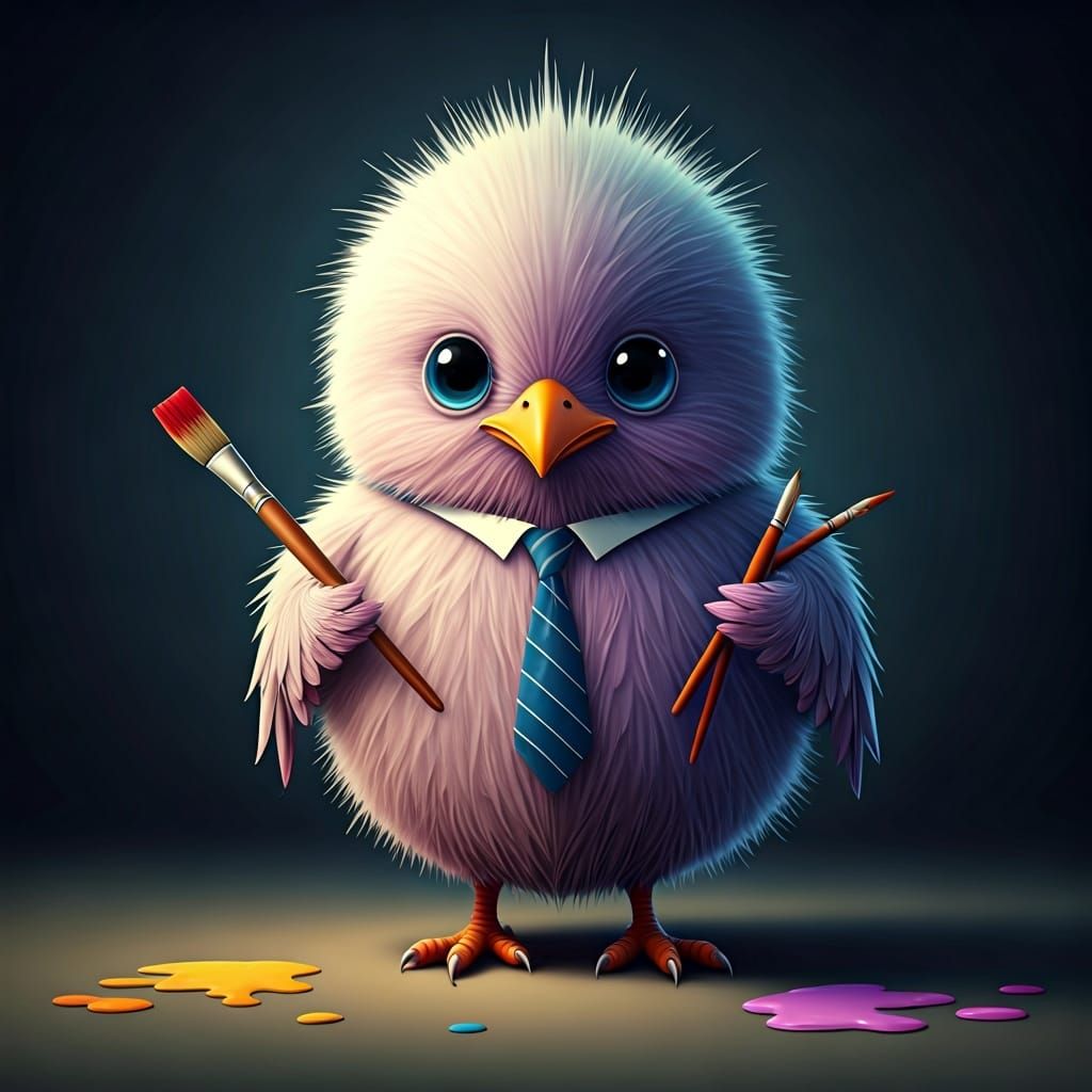 Whimsical Feathered Creatures Painting in Pastel Colors