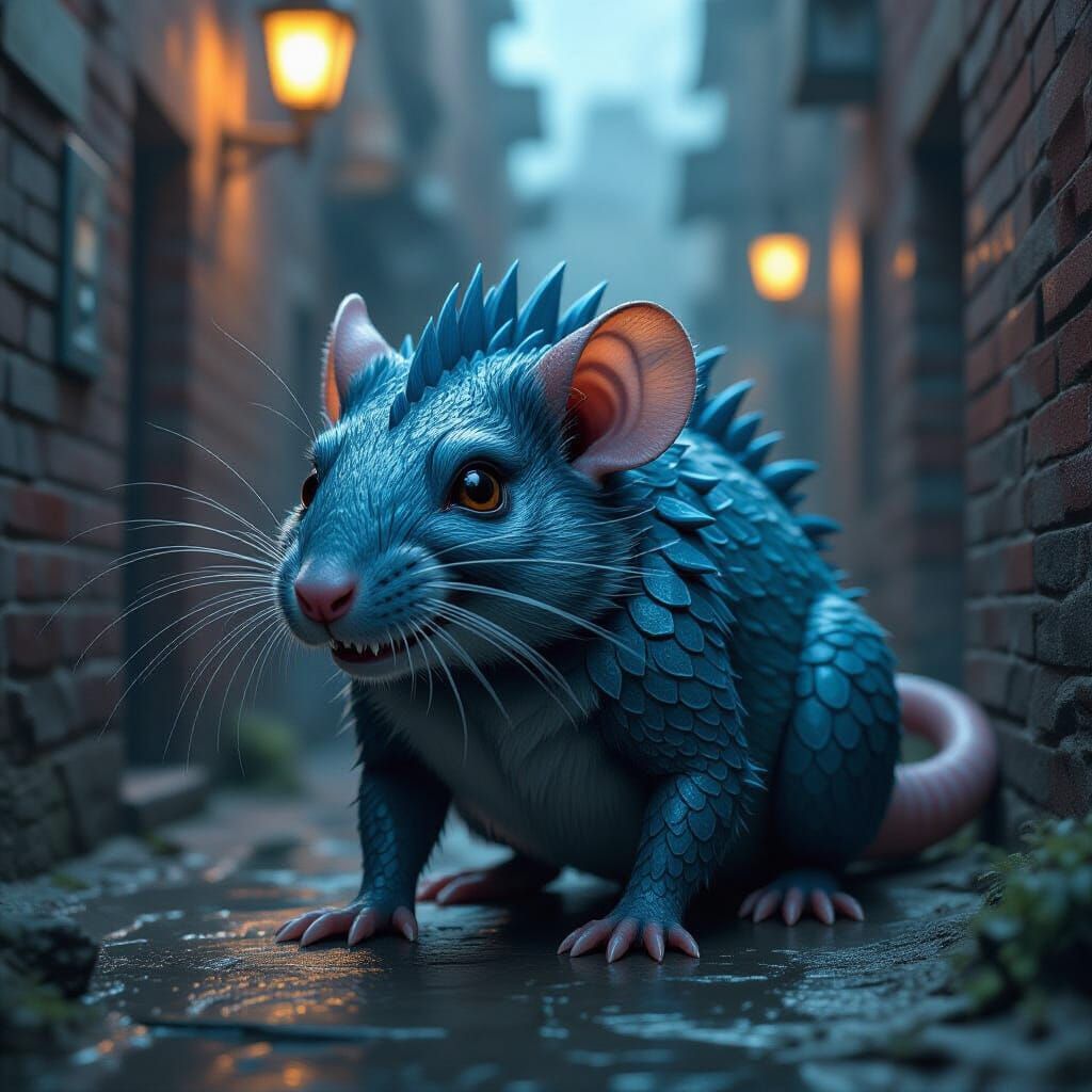 Dragon-Rat Hybrid in Mystical Alleyway