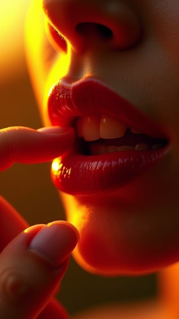 Sensual Red Lips in Golden Cinematic Light