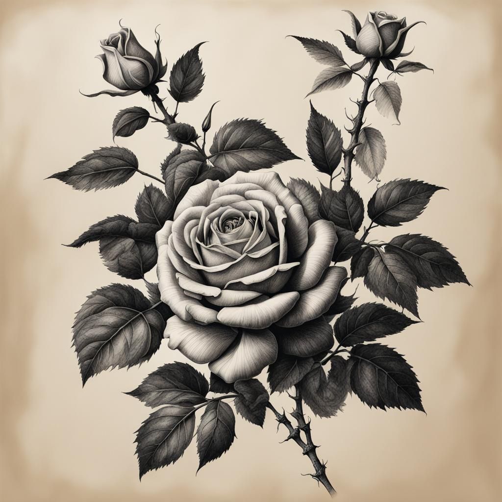 "The Rose" - Ink Drawing by the Masters