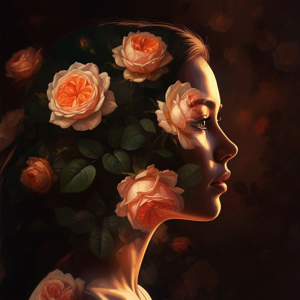 Young Woman Silhouette in a Floral Paradise