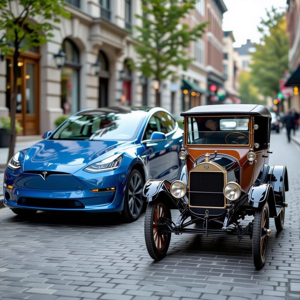 Tesla EV Meets Model T: A Detailed Fusion of Past and Future