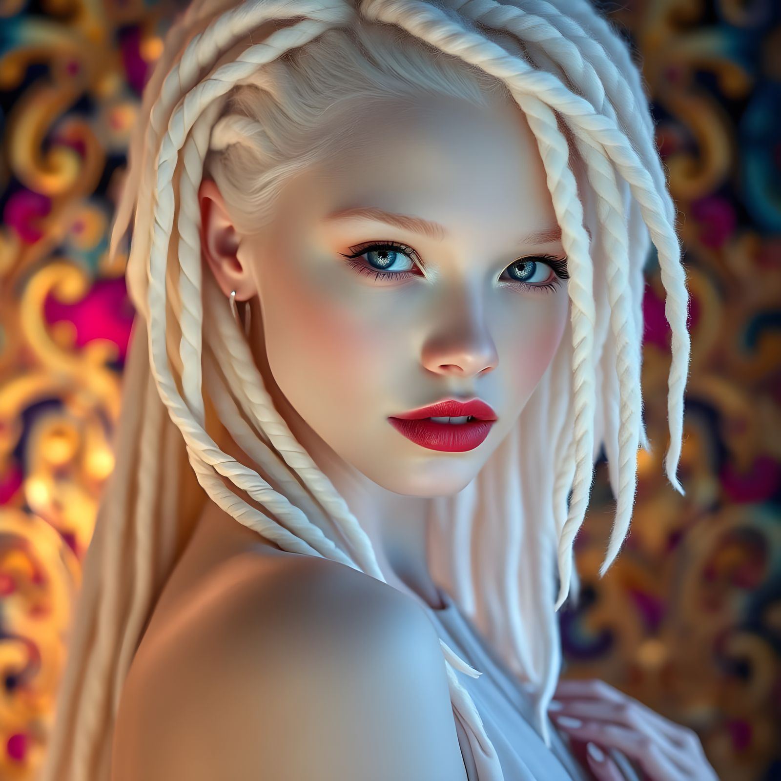 Surreal Albino Goddess in Rococo Style