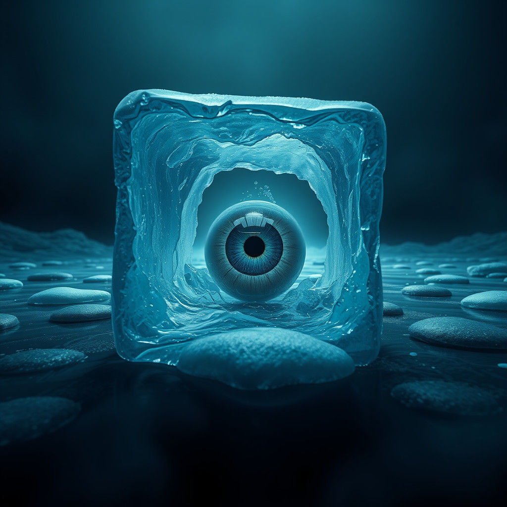 Eye in Melting Ice Cube: Dark Futuristic Art