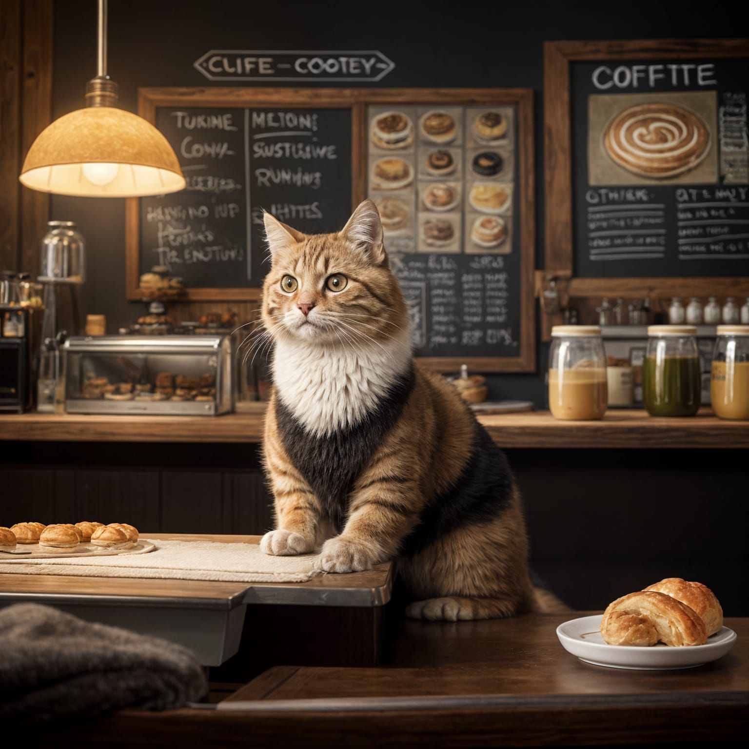 Cat Running a Coffee Cafe in Hyperrealism