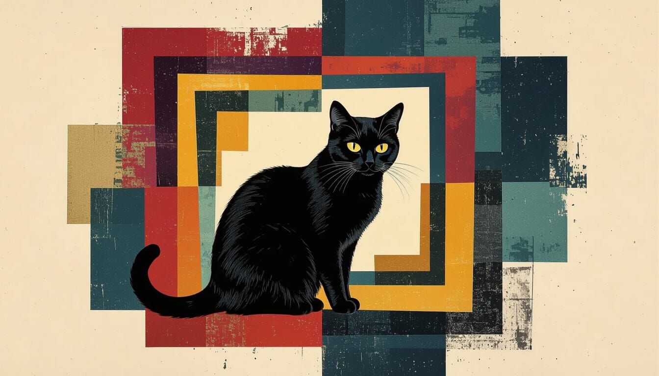 Surrealist Cat Collage in Vibrant Alcohol Ink Frames