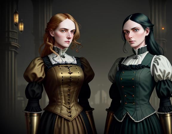 Eerie Twins in Time Machine: Gothic Victorian Concept Art