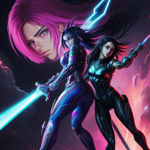 Cyberpunk Alita Battles She-Ra in Zero-Gravity Space