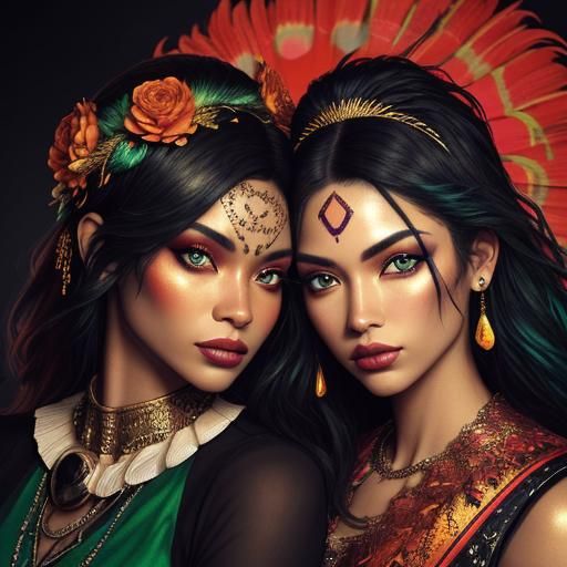 Two Women in Vivid Polychromatic Digital Art