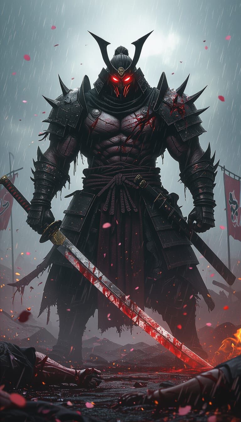 Beastly Warlord Mitsurugi in Dark Fantasy Style