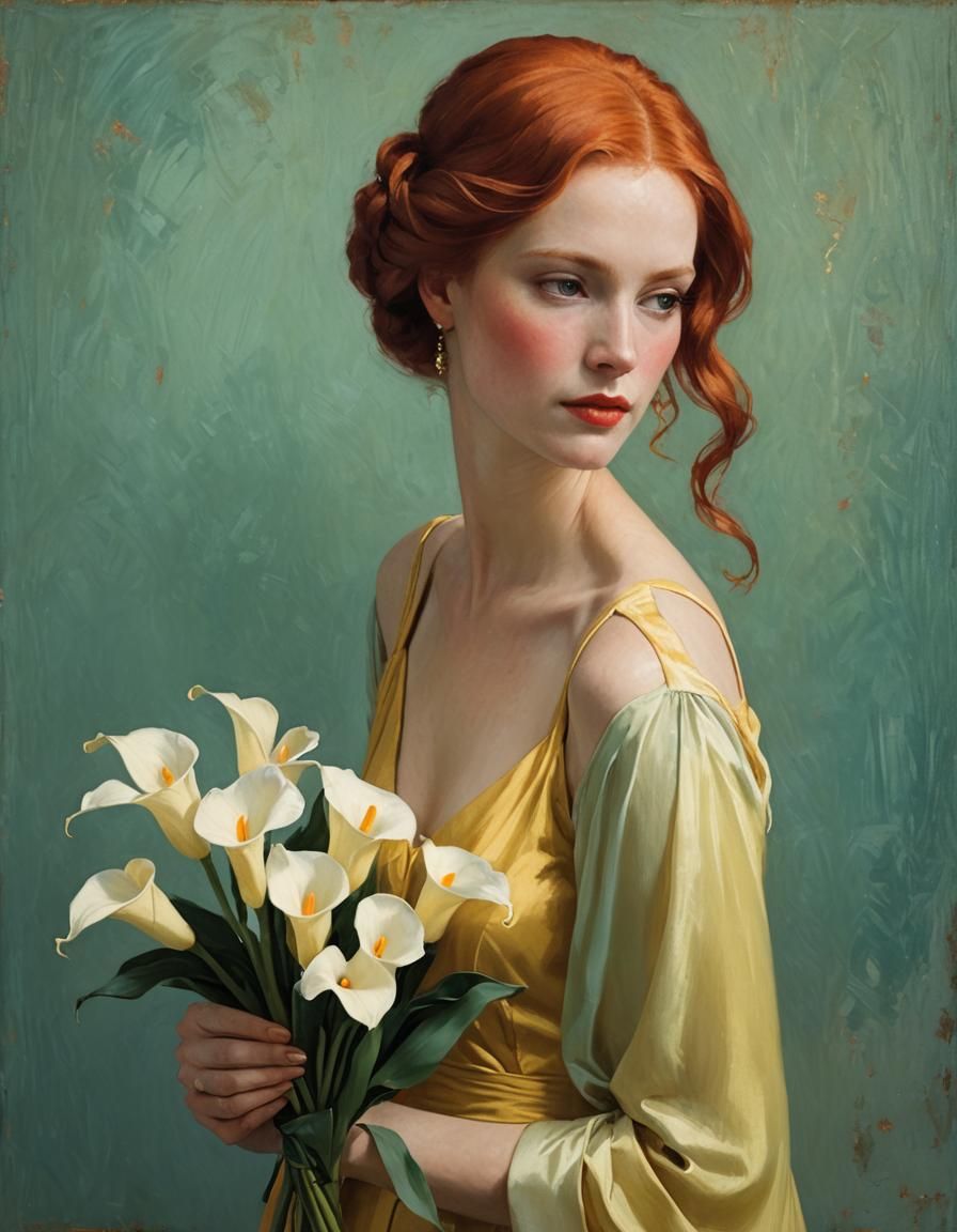 Woman with Red Hair and Calla Lilies Portrait