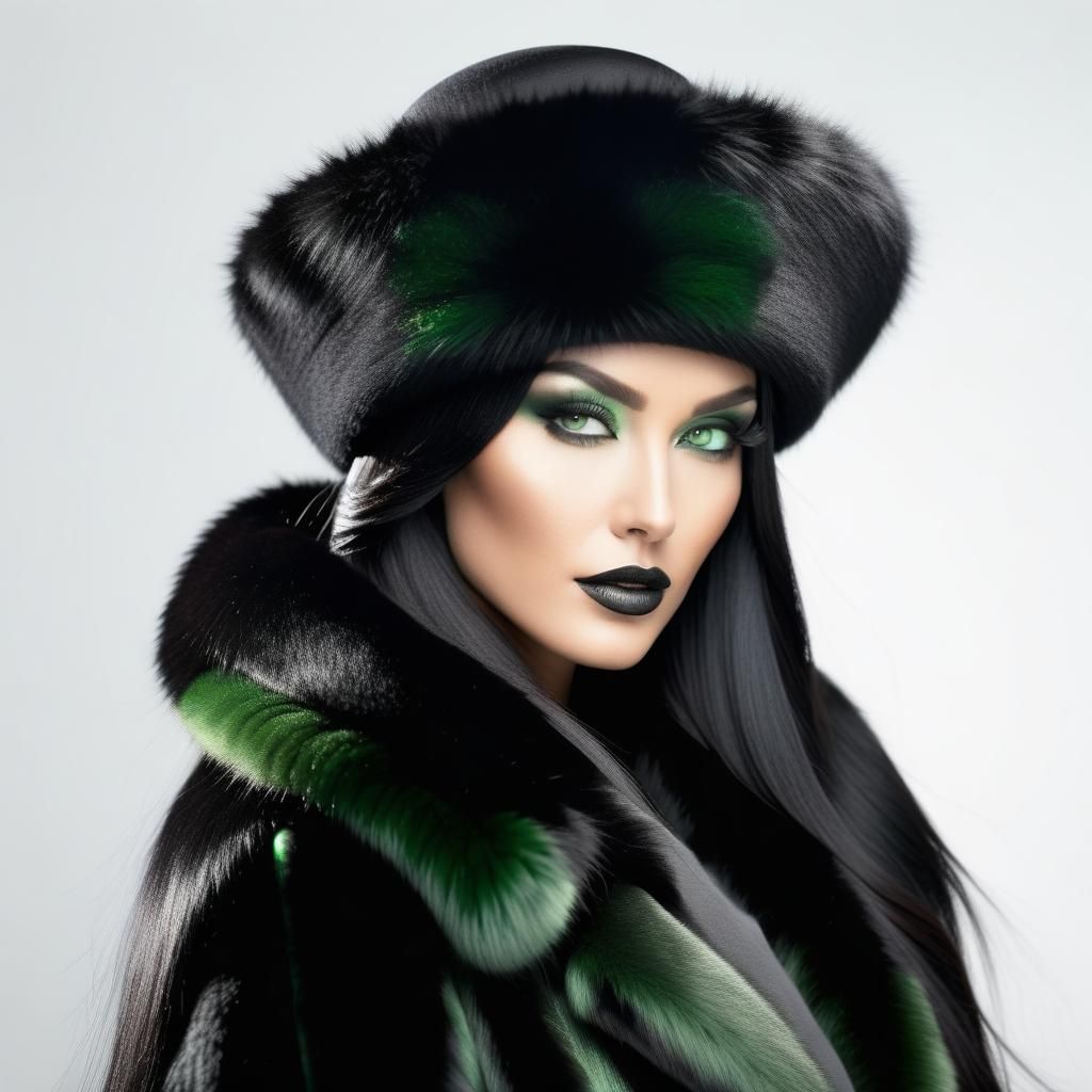 Striking Portrait of Woman in Fur Coat, Airbrushed Style
