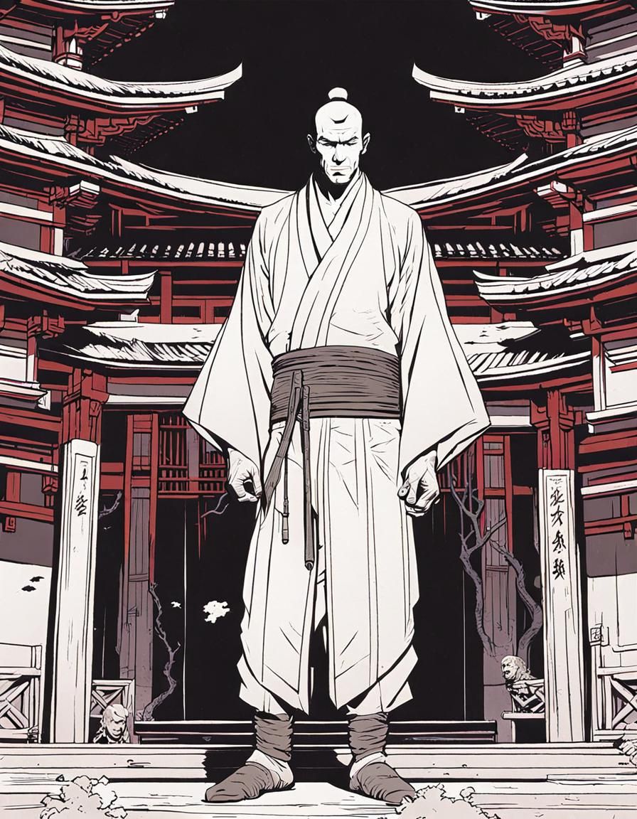 Vampire Ronin in Haunted Temple, Comic Book Style