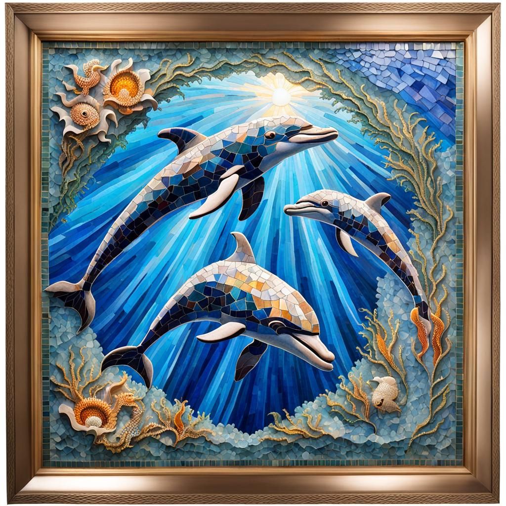 Underwater Mosaic Art with Dolphins in Gaudi Style