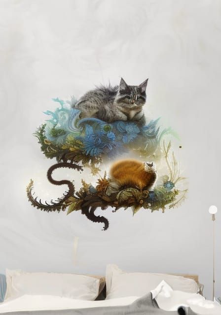 Cat on Pillow: Hyperrealistic Mixed Media Ink Painting