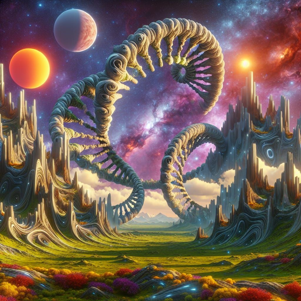 Surreal Cosmic Monument Honors DNA Double Helix in Blamadore...