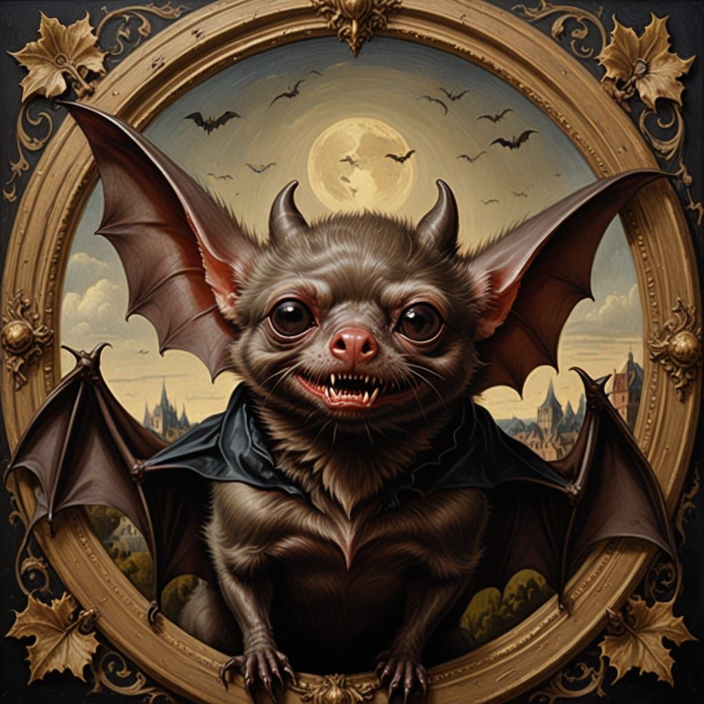 Ethereal Gothic Bat in Dutch Renaissance Oil Painting