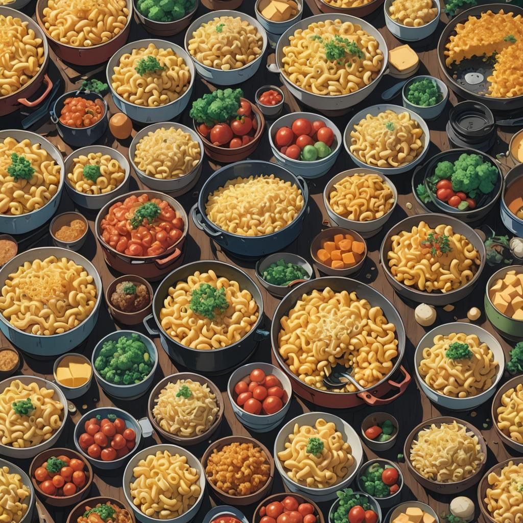 Mac and Cheese in Studio Ghibli Anime Style