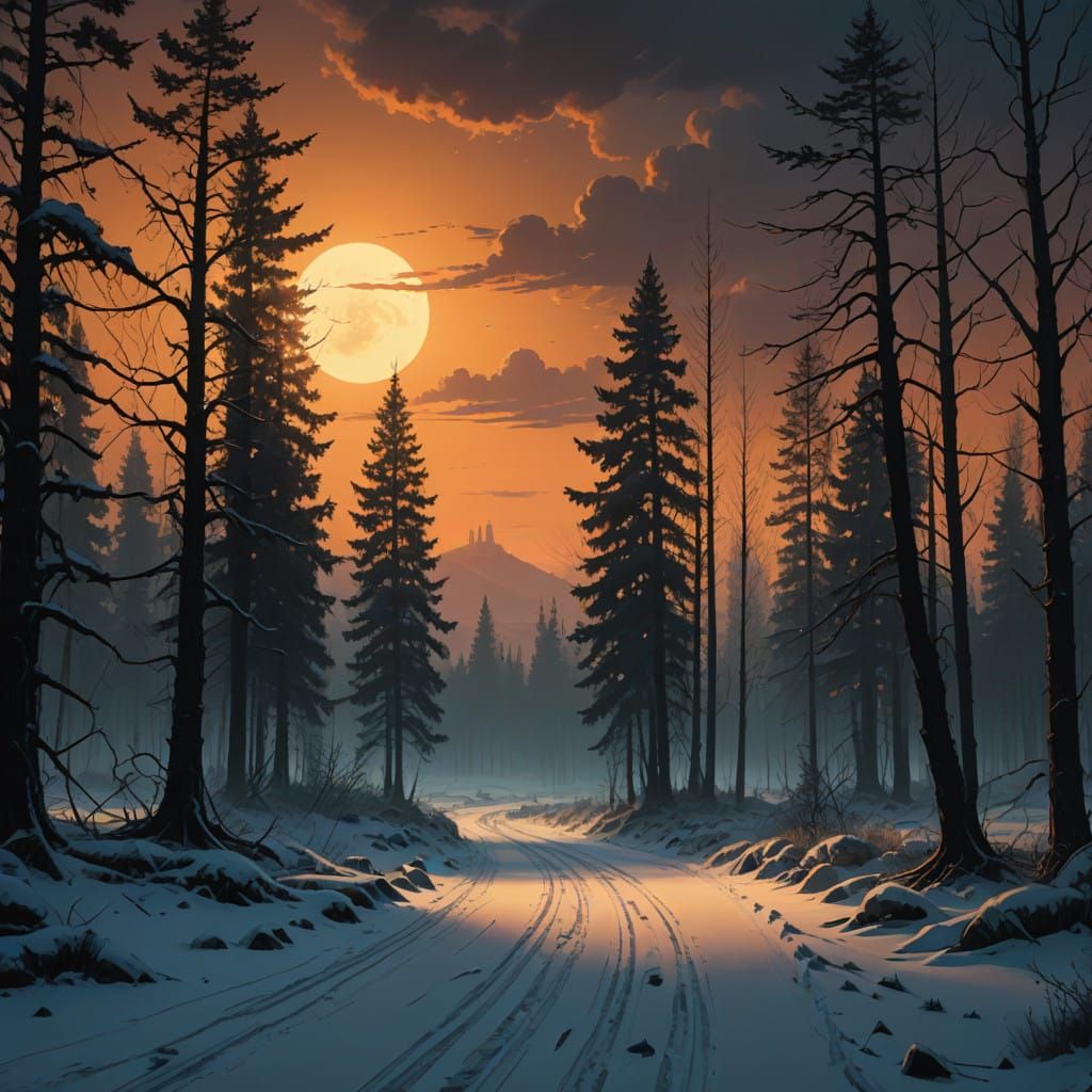 Cosmic Winter Wonderland in Impasto Style