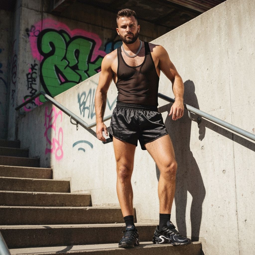 Athletic Man Poses on Bronx Staircase in Urban Setting