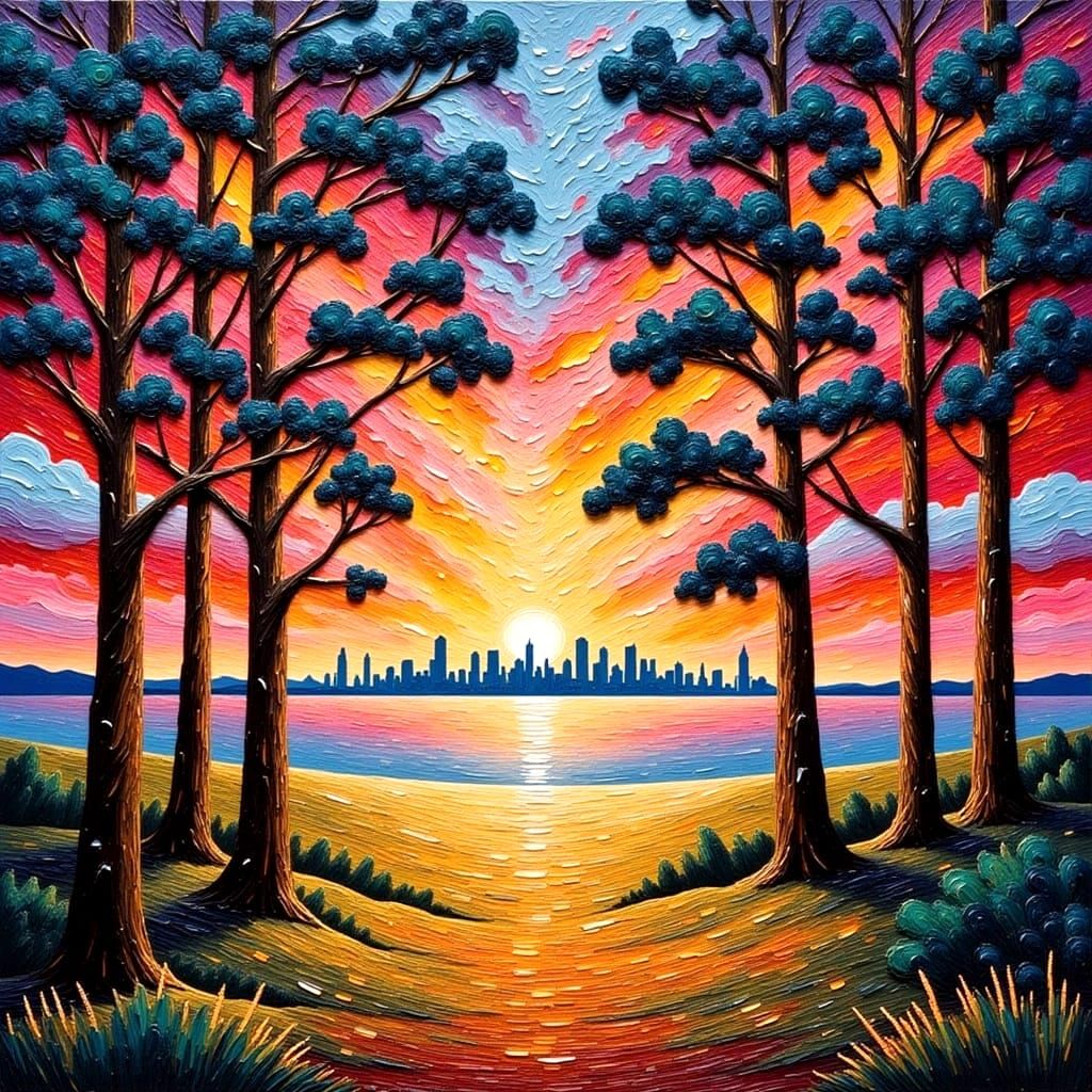Impasto Acrylic Painting of Kings Park Gum Trees at Twilight