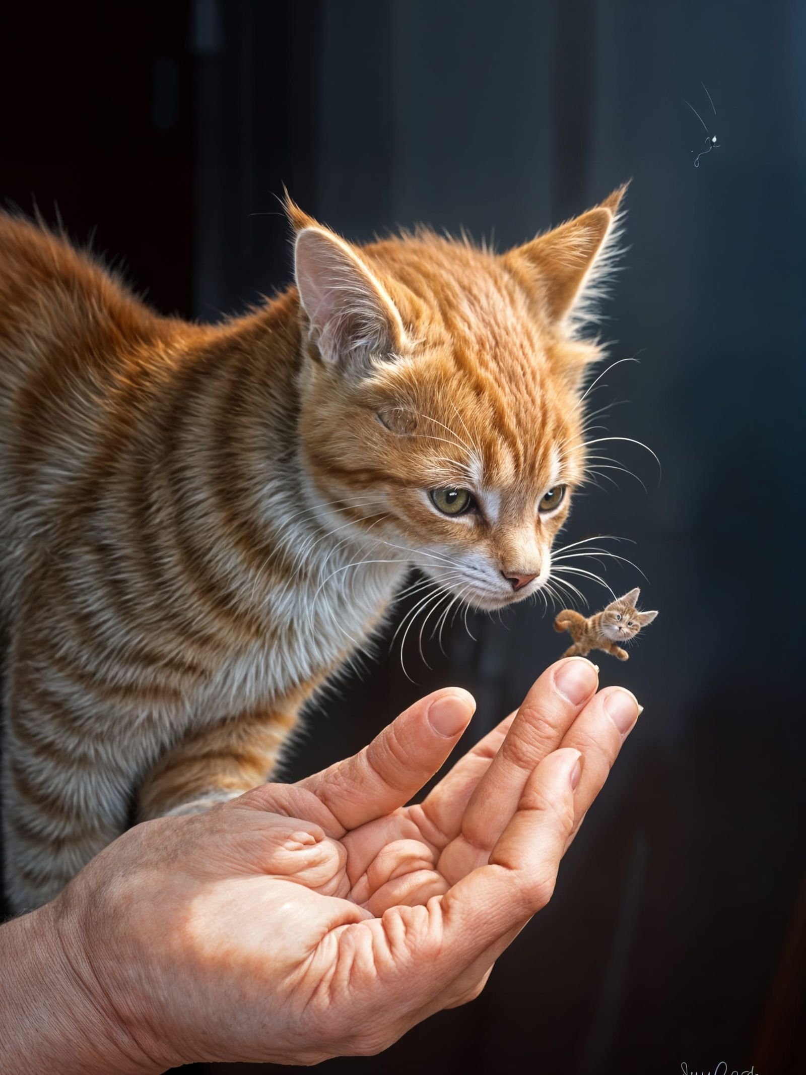 Red Tabby Cat Perched on Fingers
