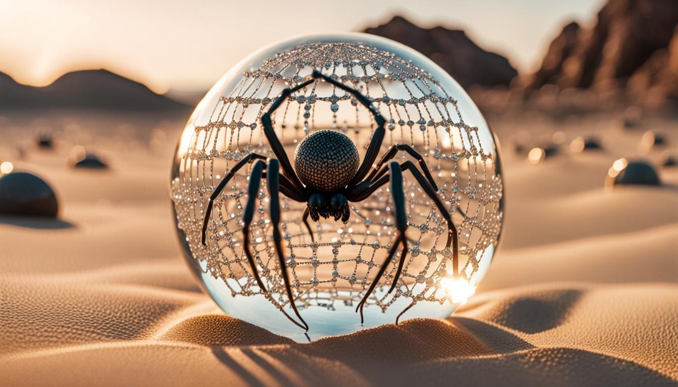 Diamond Spider in Crystal Sphere: Surreal Martian Art