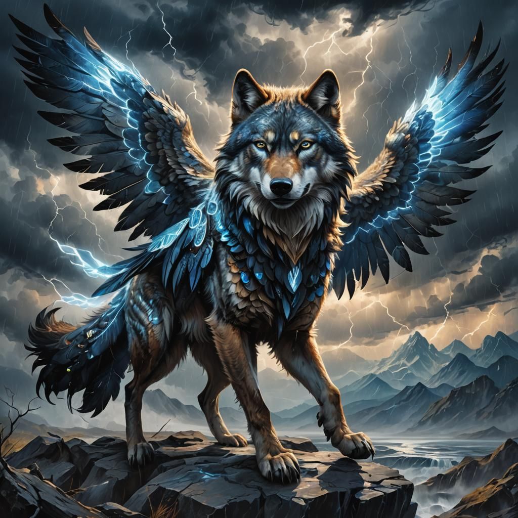 Thunderwolf: Hybrid Creature in Stormy Landscape