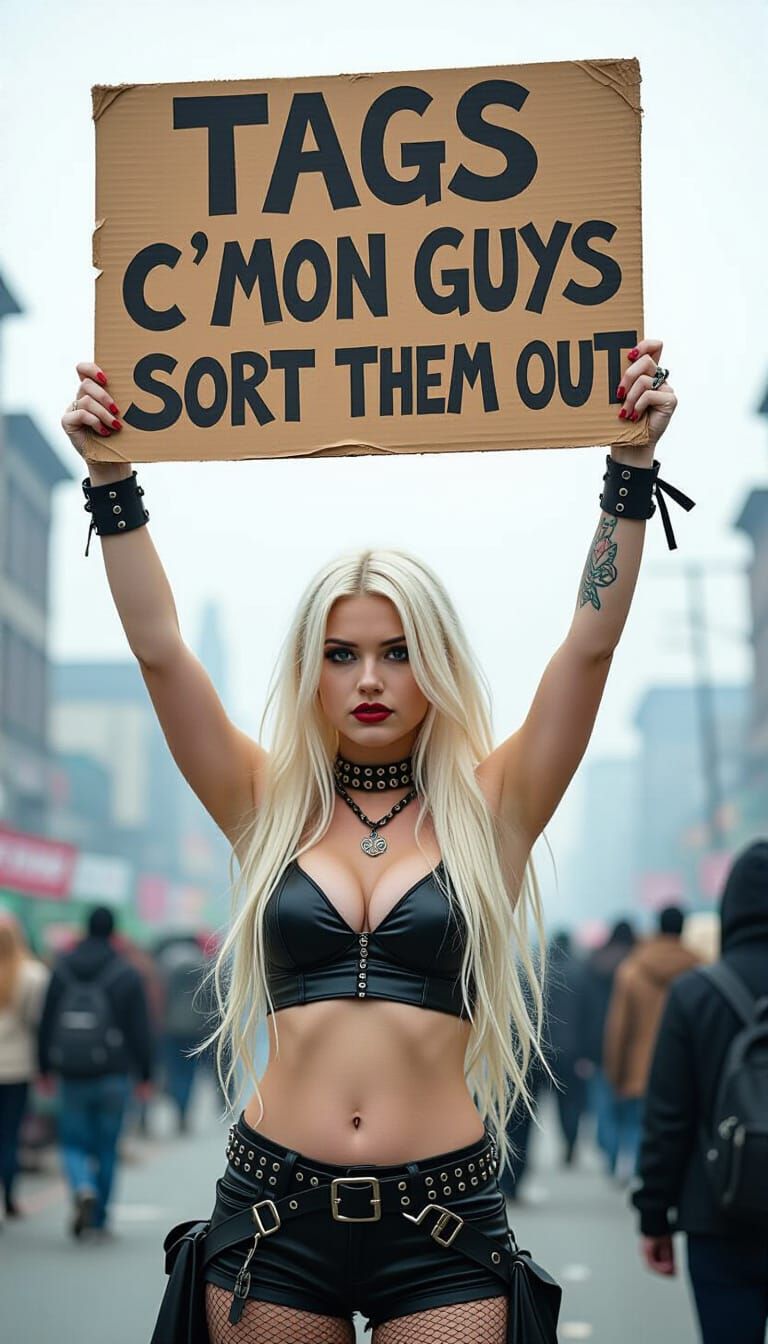 Emo Punk Protester in Dystopian Cyberpunk Scene