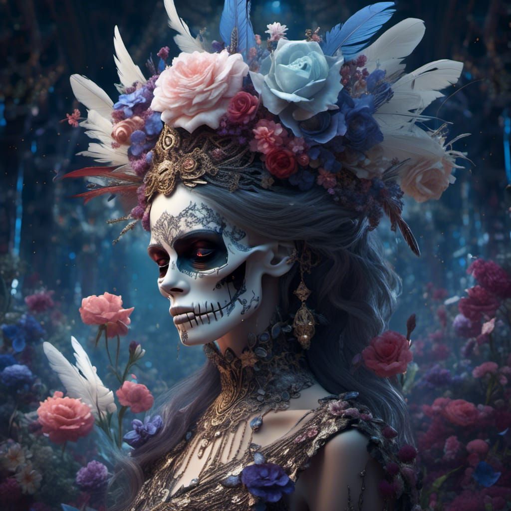 Skull Princess of Shimmering Realms in Dark Fantasy Style