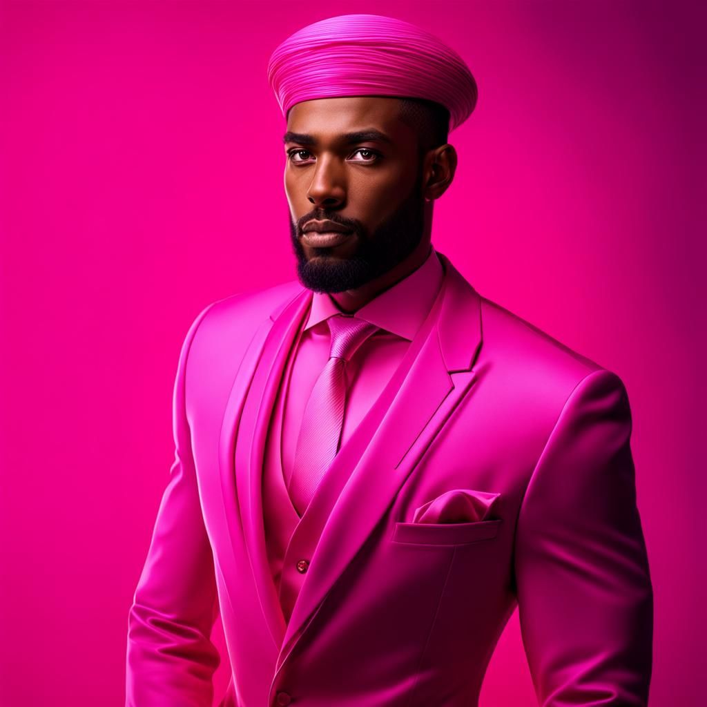 Handsome Man in Pink Dress: Expressionistic Psychedelic Art