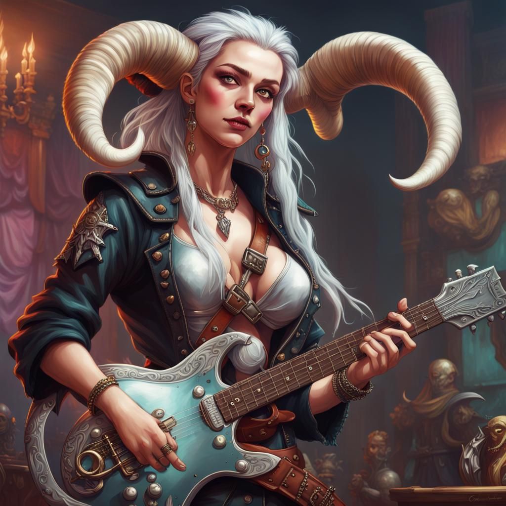 Aasimar Bard with Guitar in Punk Style