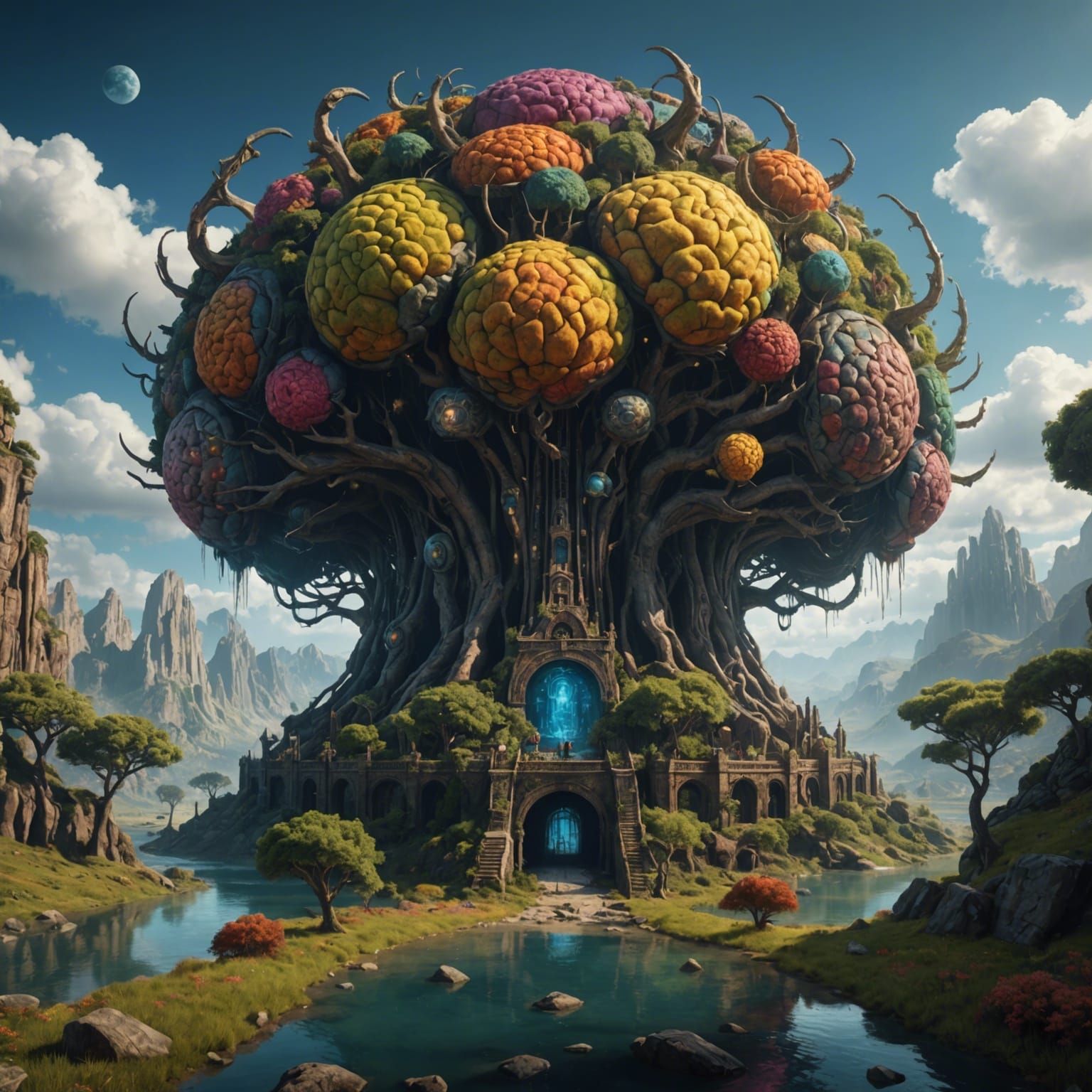 Giant Brain Ablaze: Detailed Fantasy Concept Art