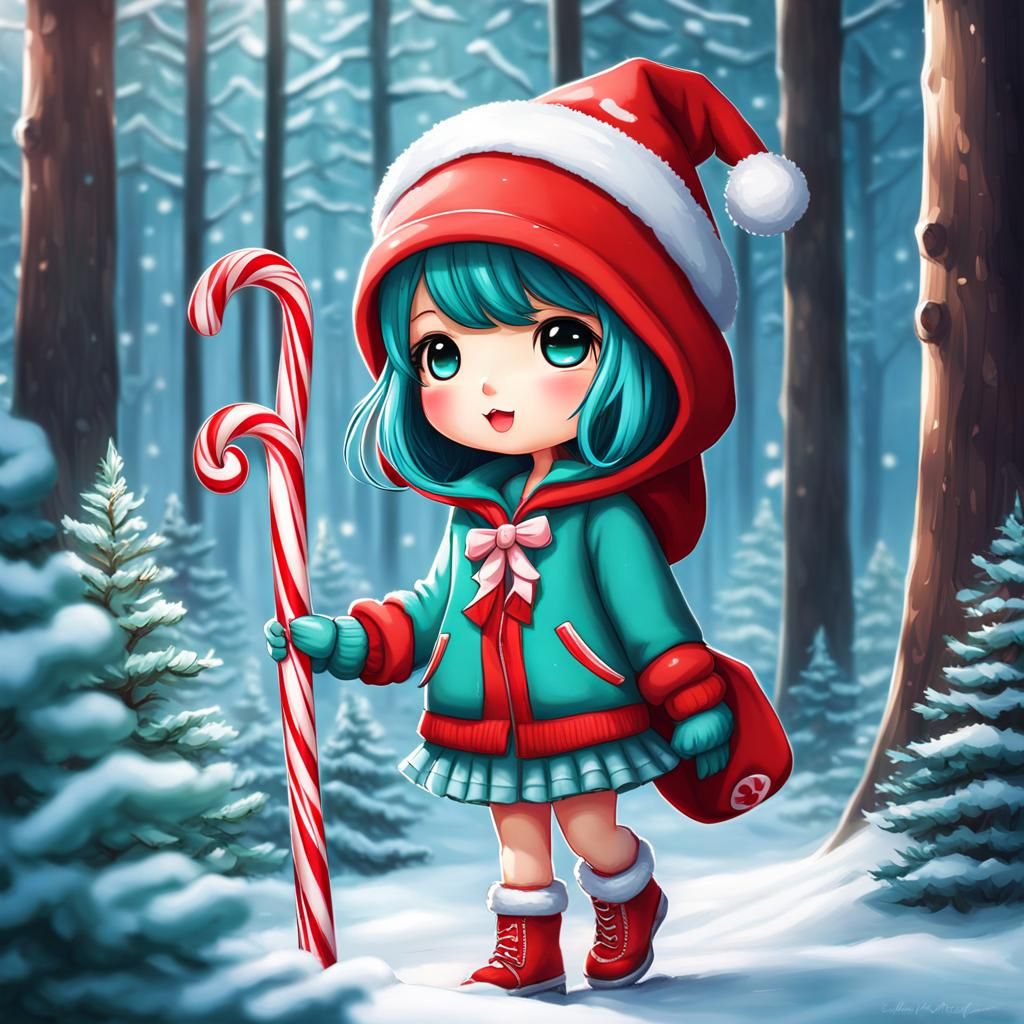 Peppermint girl in a whimsical forest