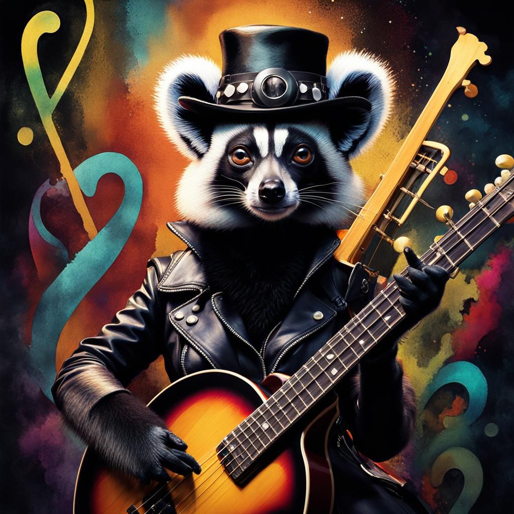 Gothic Lemur Jazz Scene in Watercolor Style