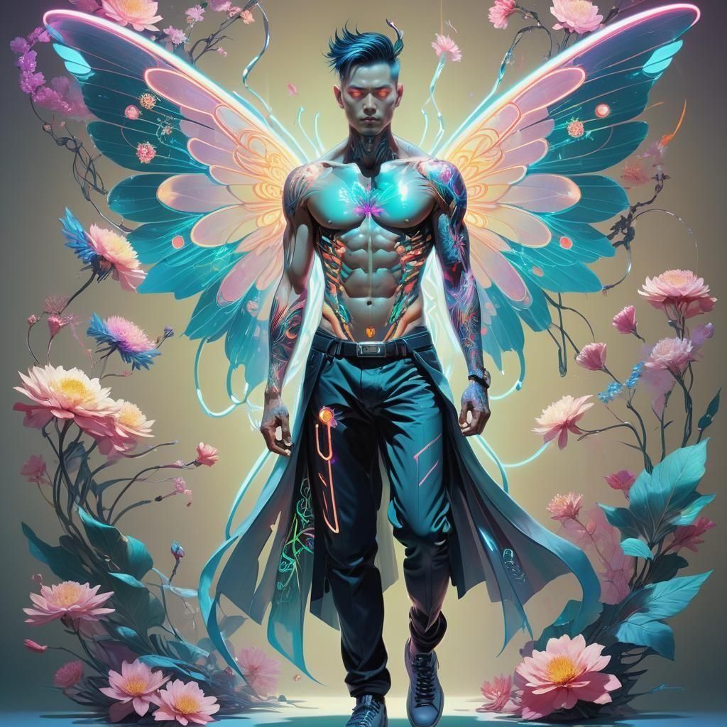 Biopunk Man with Laser Fairy Wings