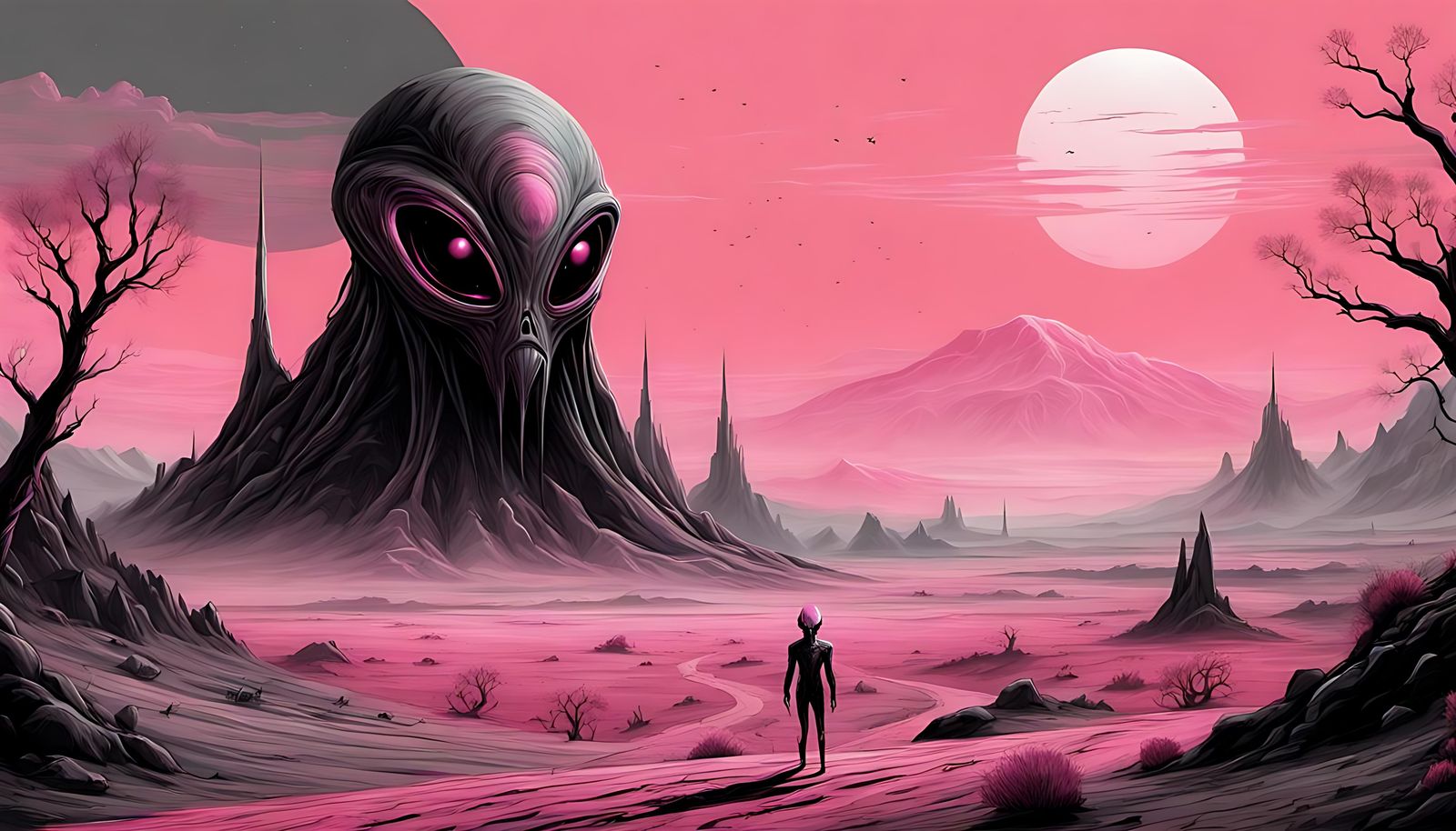 Alien Demon in Barren Landscape: Tritone Digital Art