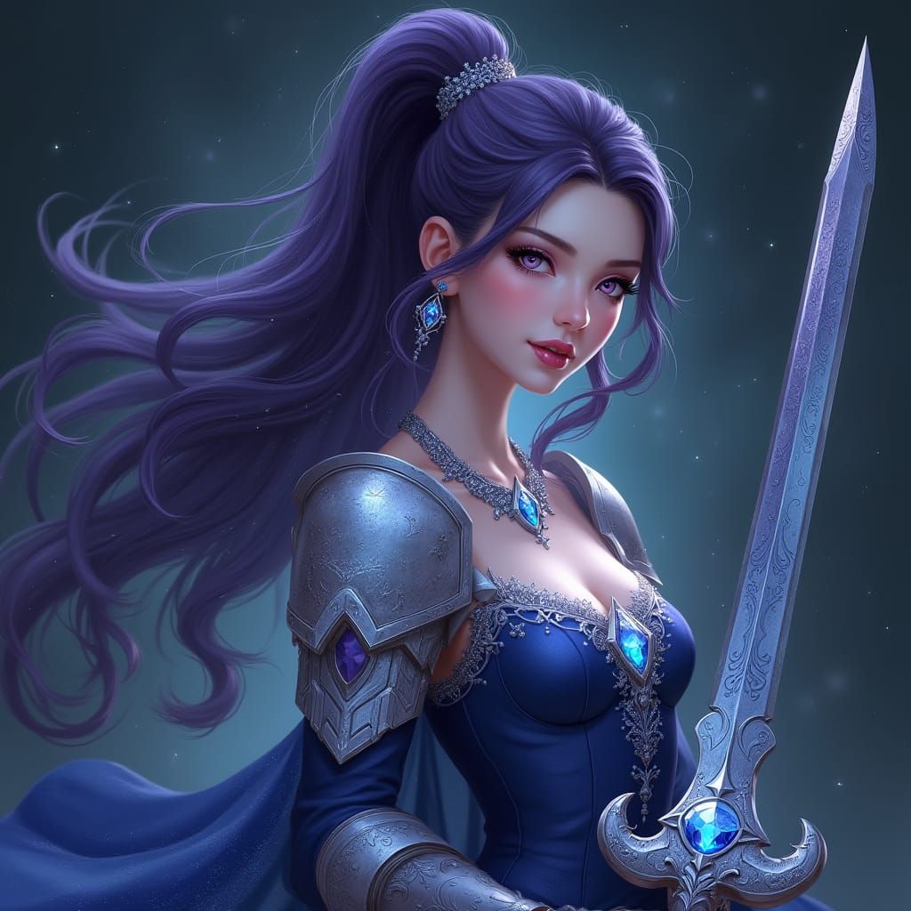 Ethereal Fantasy Princess with Plum Hair and Silver Stardust