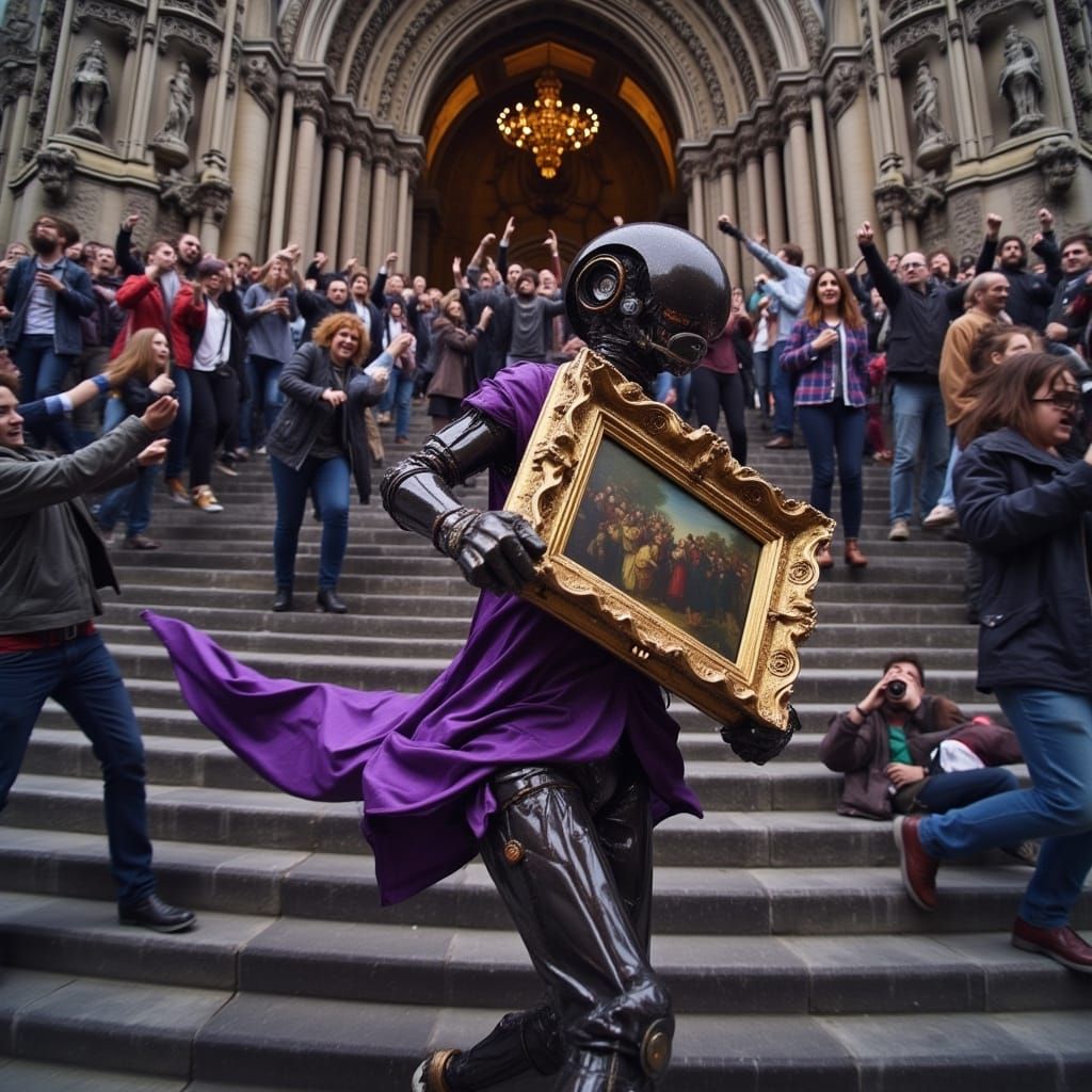 Steampunk Robot Thief Flees Majestic Gothic Museum