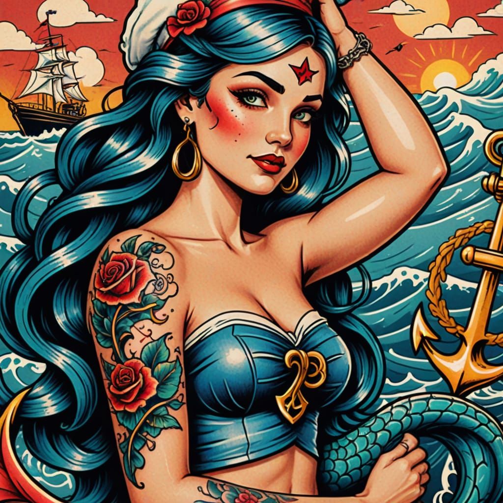 Vintage Sailor Tattoo Art in Classic Illustration Style