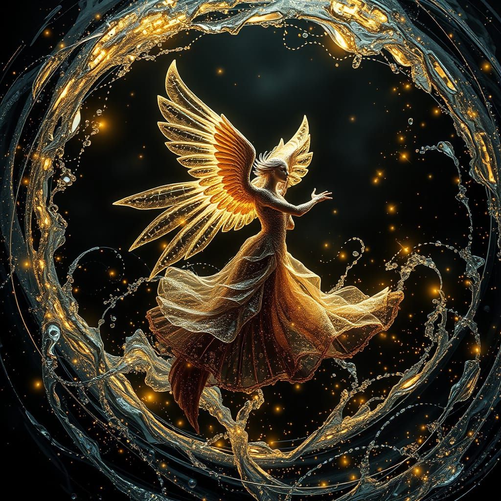 Enchanted Water Nymph Dances in Iridescent Water Spiral