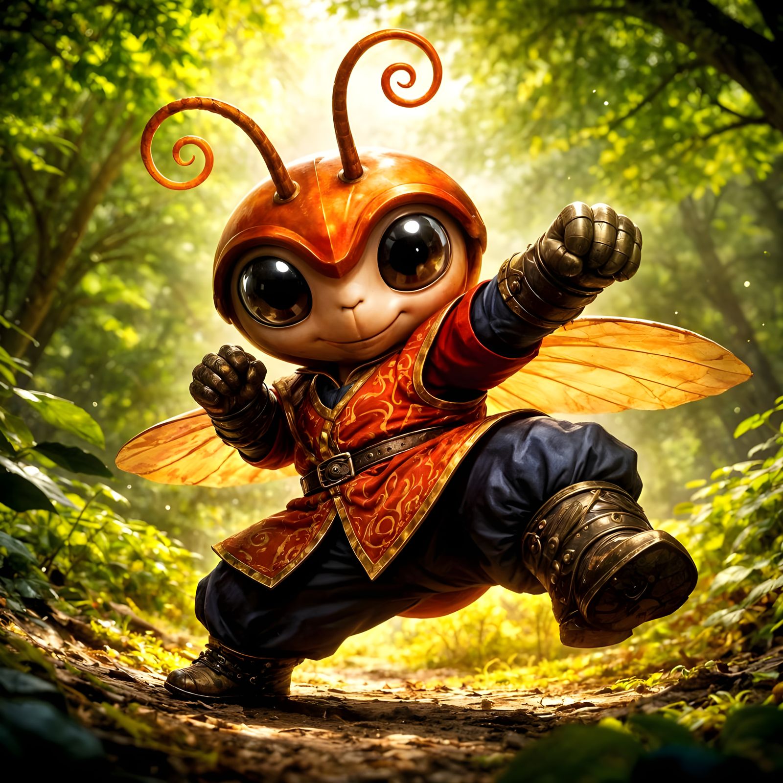 Whimsical Insect Warrior in Forest Glade