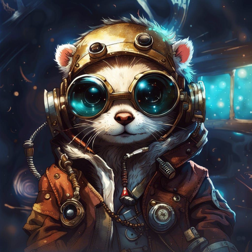 Anthropomorphic steampunk otter, wearing funky Steampunk gog...
