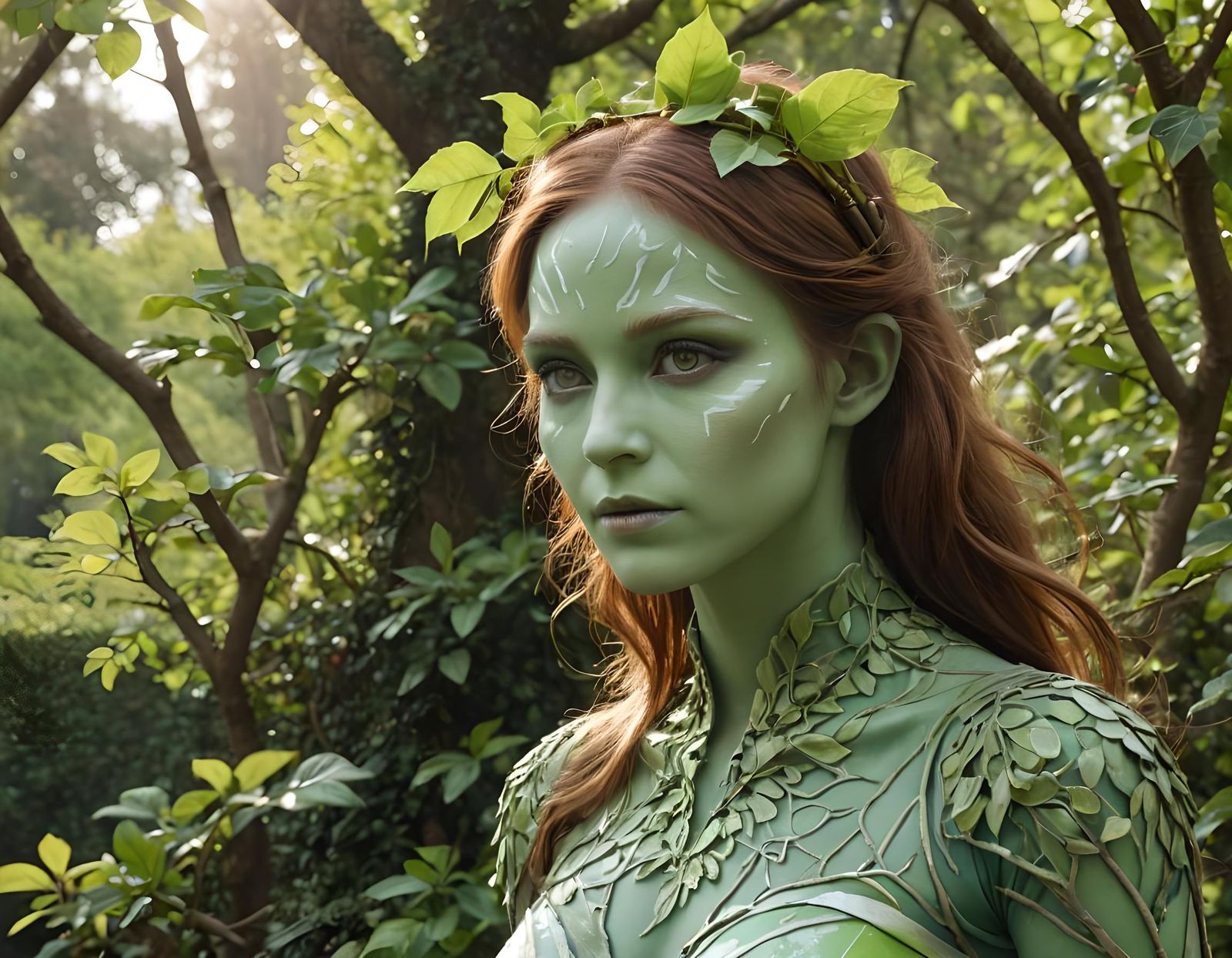 Martian Girl in Garden with Rainbow Wings