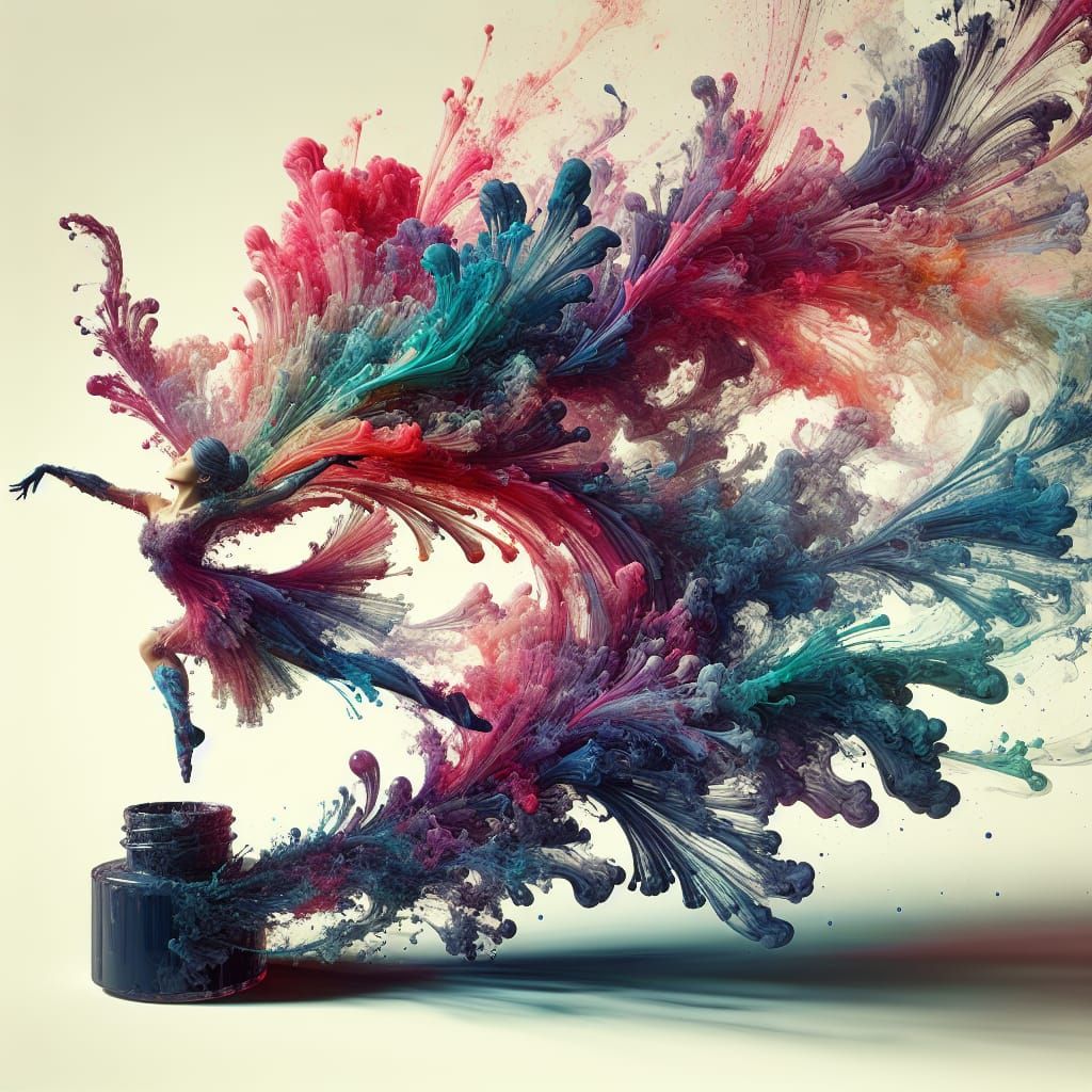 Ink Explosion Creates Dancing Woman in Watercolor Style
