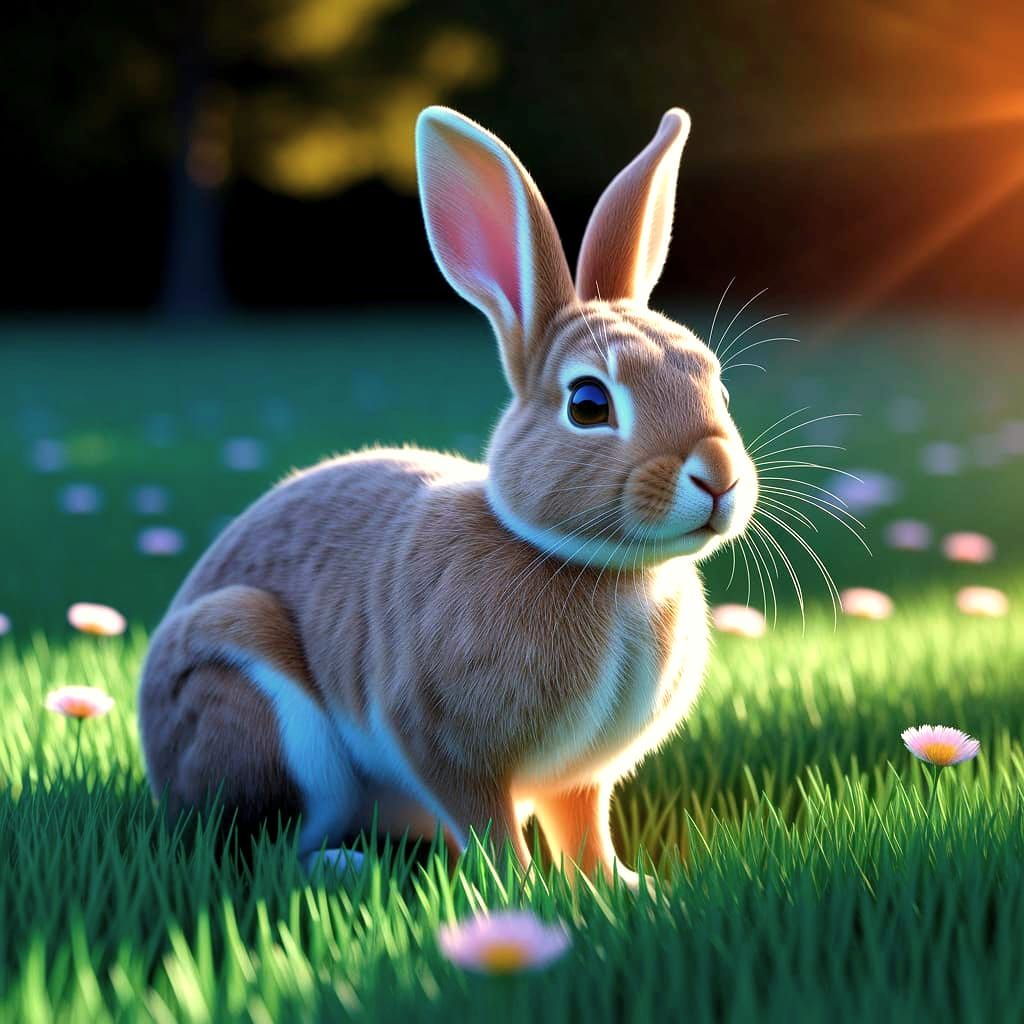 Wise Rabbit at Sunrise, Hyperdetailed Art