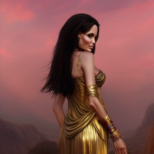Cleopatra in Gold Dress: Dark Fantasy Concept Art