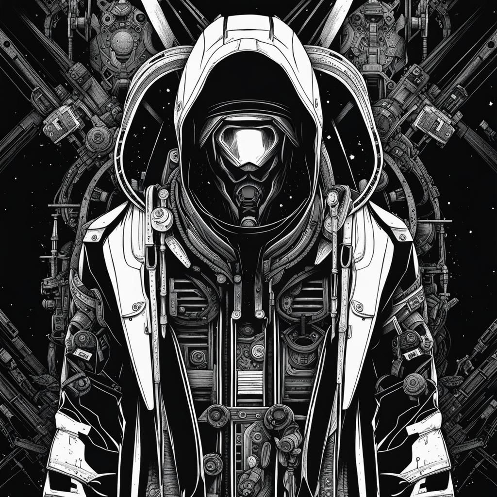 Sci-Fi Neo Savage Character in Inverted Monochrome Ink